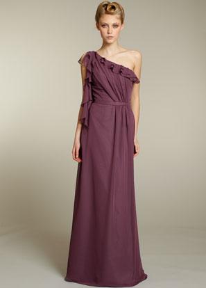 Violet Bridesmaid Dresses Long Chiffon Ruffle One Shoulder
