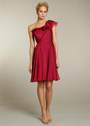 Ruby Bridesmaid Dress Short Chiffon Ruffled One Shoulder