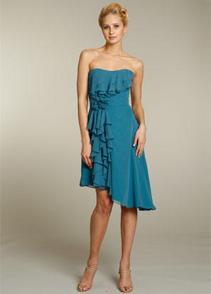 Teal Bridesmaid Dress Short Chiffon Strapless with Ruffles
