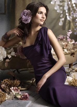 One-shoulder Full length Plum Chiffon A-line Bridesmaid Dress