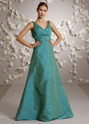 V-neck Twisted Train Full length Taffeta Formal Bridesmaid Dress