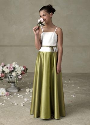 Square Full length Sash Kiwi satin A-line Junior Bridesmaid Dress