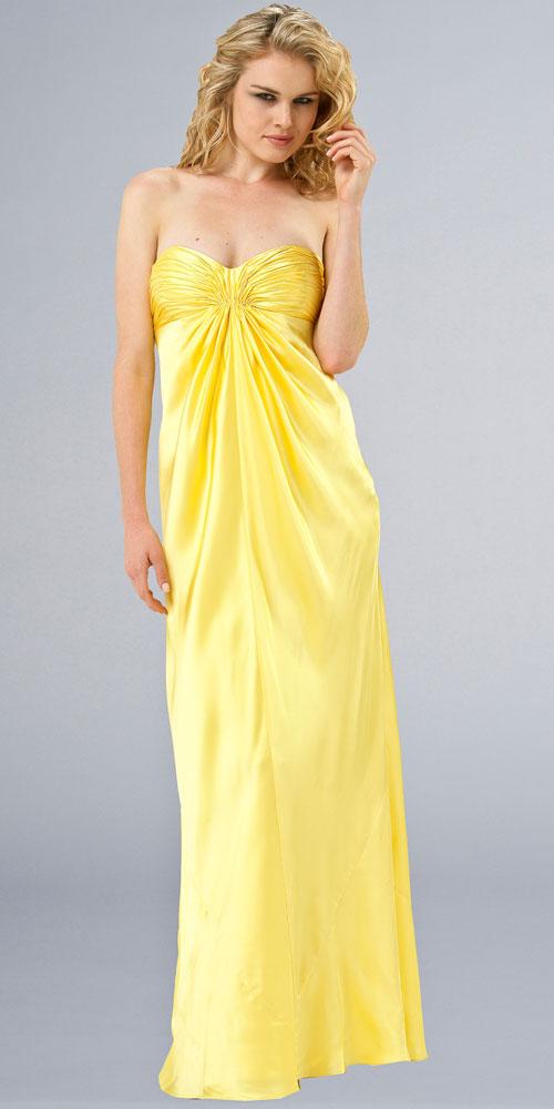 Yellow Sweetheart Pleated Empire Waist Evening Dress Yellow Sweetheart Pleated Empire Waist Evening Dress