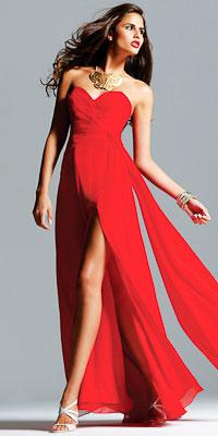 Red Celebrity Inspired Sexy Silhouette Long Evening Dress