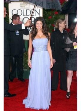 Light Blue Strapless Square Beading Long Chiffon Evening Dresses