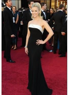 Black/White Elegant Strapless Simple Long Evening Dresses