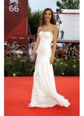 White Strapless Ruffles Sheath Long Evening Dresses