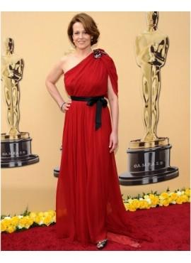 Red/Black One Shoulder Chiffon Long Evening Dresses