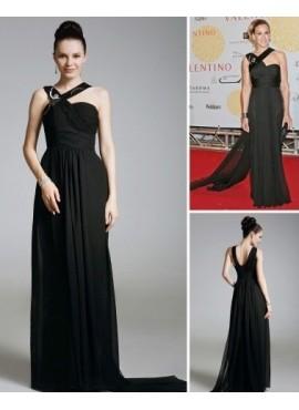 Black Straps Ruffles Chiffon Long Evening Dresses