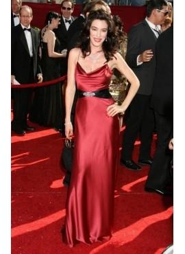 Burgundy Spaghetti Strap Sash Charmeuse Long Evening Dresses