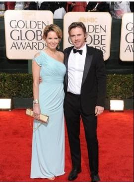 Elegant Light Blue One Shoulder Chiffon Long Evening Dresses