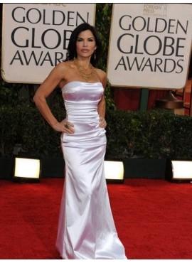 White Strapless Charmuese Long Evening Dresses