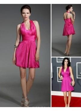 Short Fuchsia Ruffles Taffeta A-line Evening Dresses