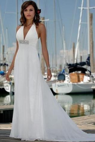 Empire Sequins Halter Chiffon Bridal Gown