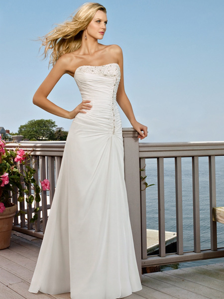 Full Length Strapless Embroider Beadings Embellished Beach Wedding Dress at low price Full Length Strapless Embroider Beadings Embellished Beach Wedding Dress at low price