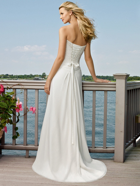 Full Length Strapless Embroider Beadings Embellished Beach Wedding Dress at low price