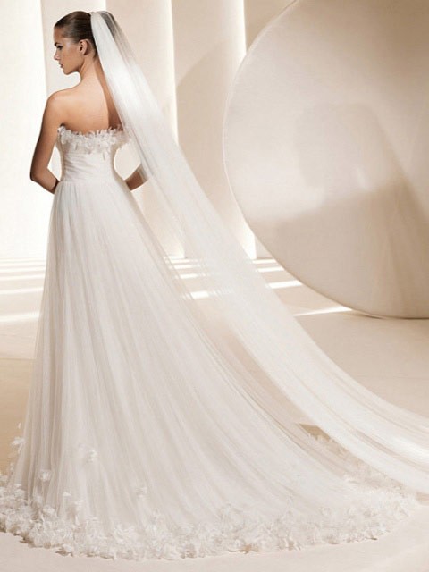 Brief Floor Length A-Line Strapless Low Back Sweep Train With Flower Wedding Dresses WDresses00860