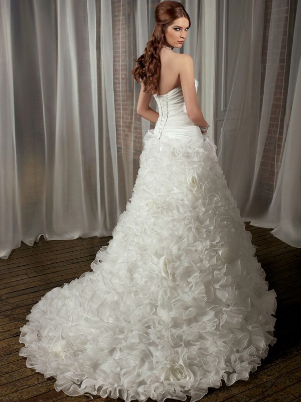 Famous Floor Length A-Line Sweetheart Low Back Sweep Train With Bandage Wedding Dresses WDresses00732