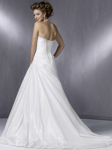 Fantastic Floor Length A-Line Halter Lace Up Sweep/Brush Train With Beads Wedding Dresses