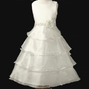 White Satin and Organza Multi Tiered Dress