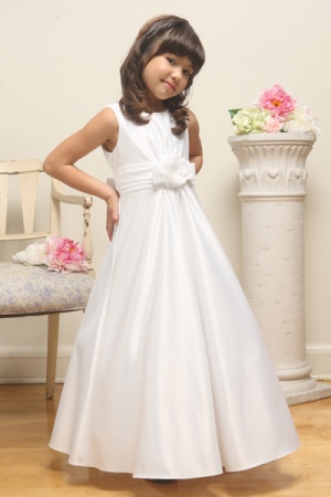 White Satin Long Junior Bridesmaid Communion Gown