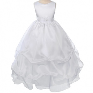 White Organza Flower Pick Up Dress
