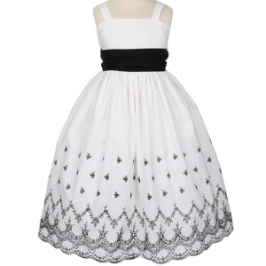 White Cotton Sundress with black embroidery