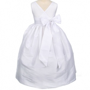 White Taffeta V-neck Wrap Dress