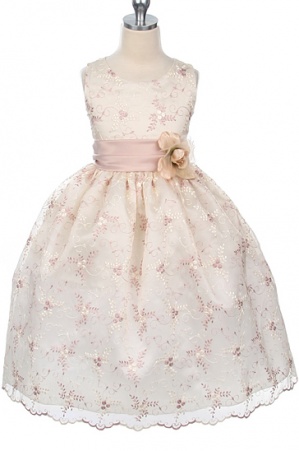 Ivory and Gold Embroidered Tea Length Dress