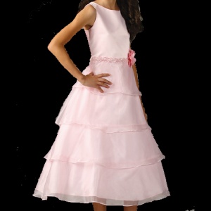 Pink Satin and Organza Multi Tiered Dress