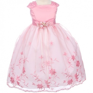 Pink Satin and Embroidered Floral Design Dress