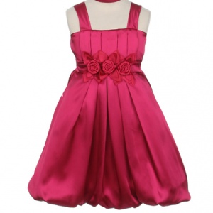 Fushia Satin Bubble Dress with roses