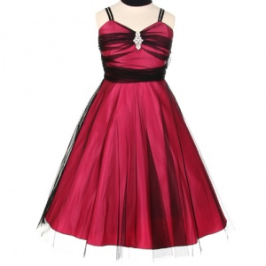 Fushia Satin dress with tulle overlay