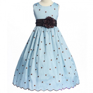 Light Blue Flower Girl Dress with Polka Dots
