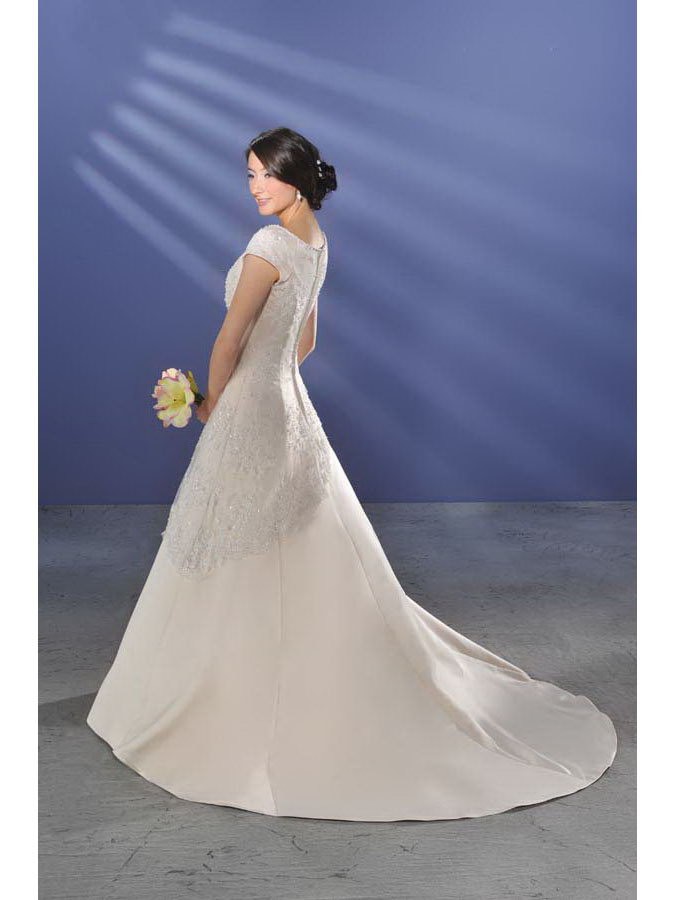 Fluid Floor Length A-Line Short Sleeves Sweep Train With Embroidery Wedding Dresses WDresses00996