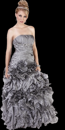 Silver Ruffled Couture Ball Gown