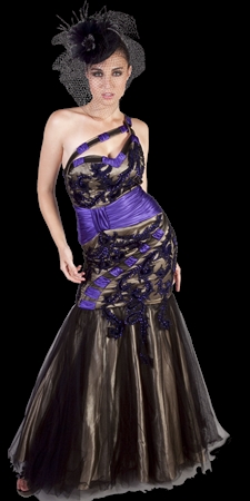 Black/Purple Long Evening Dress