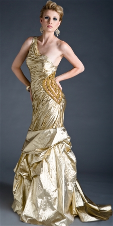Metallic Gold Couture Evening Dress