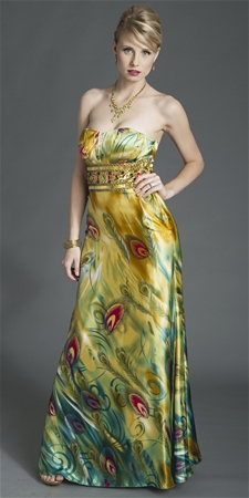 Peacock Printed Evening Dress