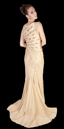 Sheer Back Beaded Evening Dress