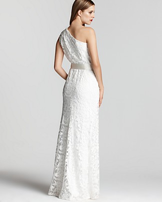Tadashi Shoji One-Shoulder Lace Gown