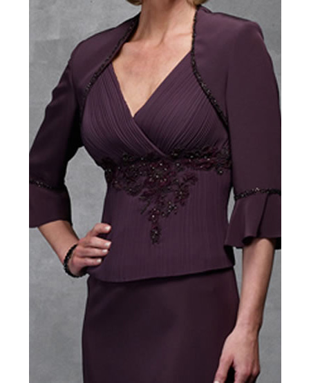 Chocolate Knee length V-neck Embroider Cheap Mermaid Discount Mother of Groom and Bride Dress