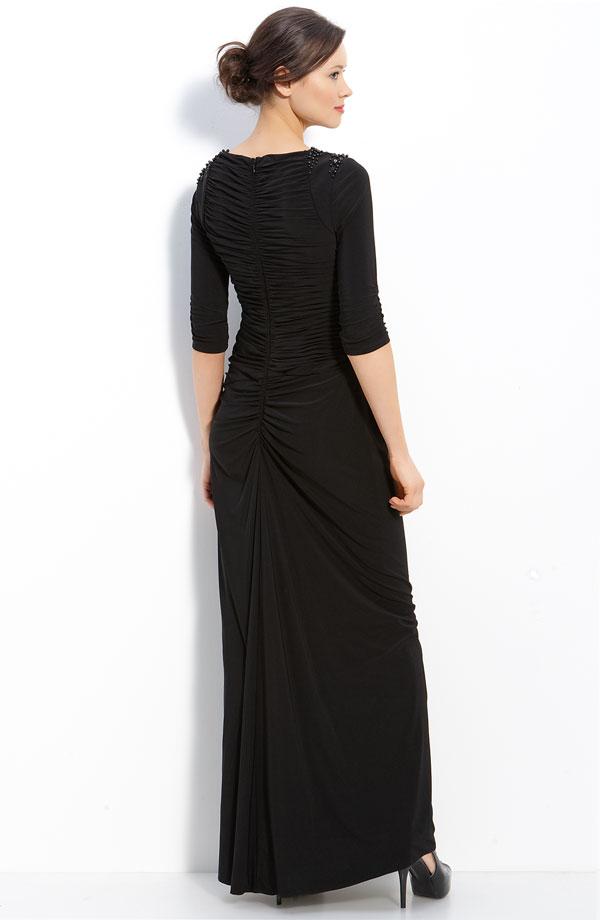 Beaded Gathered Jersey Gown