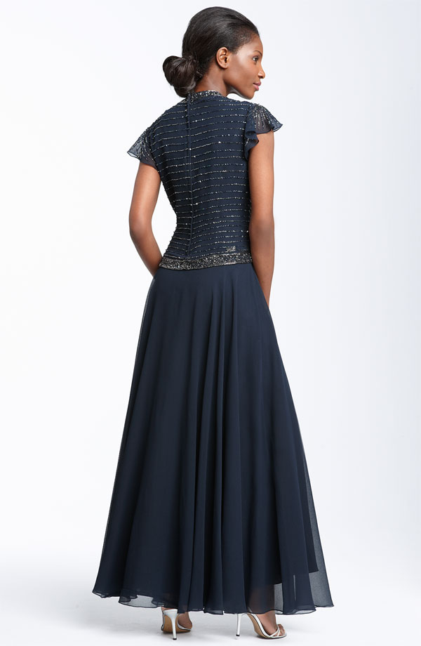 Beaded Mock Two Piece Chiffon Gown