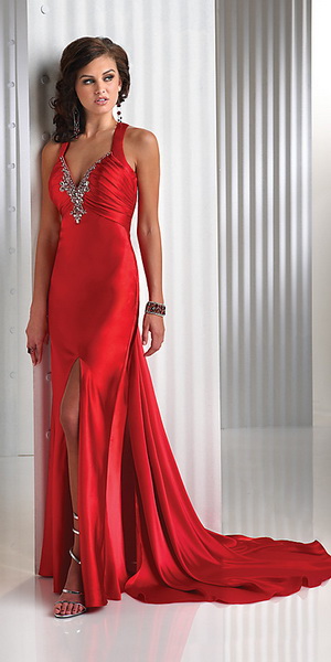 Crossed Back Beaded Long Evening Prom Dress