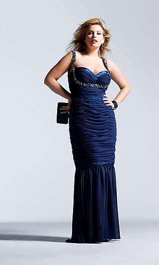 Form Fitting Ruched Chiffon Dress with Beaded Straps