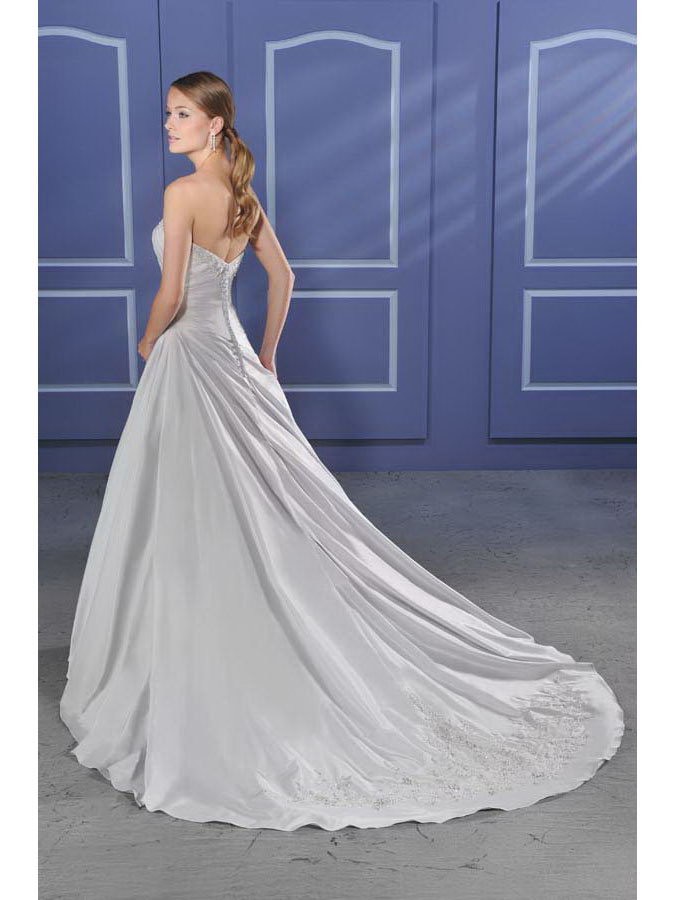 Romantic Floor Length A-Line Strapless Low Back Sweep Train With Embroidery,Button Wedding Dresses WDresses01002