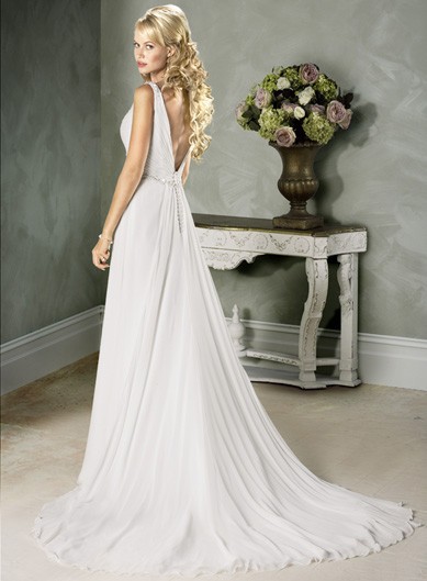 Simple Floor Length A-Line V-Neck Zipper Sweep/Brush Train With Ruffles Wedding Dresses