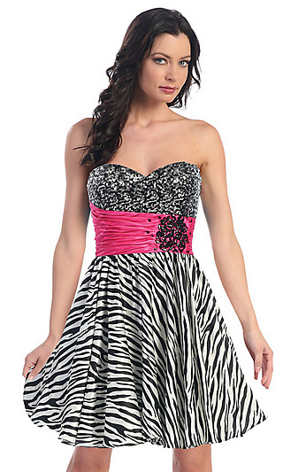 Short Strapless Sweetheart Zebra Print Dress