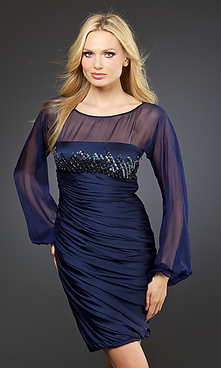 Long Mesh Sleeve Short Dress